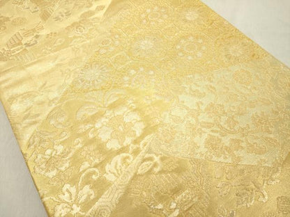 平和屋着物◎六通柄袋帯　切嵌花文　金糸　正絹　逸品　DABB2384cd