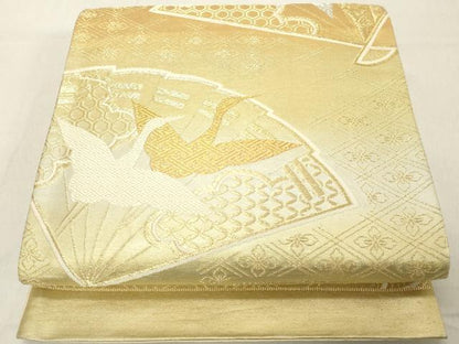 平和屋着物◎六通柄袋帯　檜扇飛鶴笹竹文　金銀糸　正絹　逸品　DABB2391cd