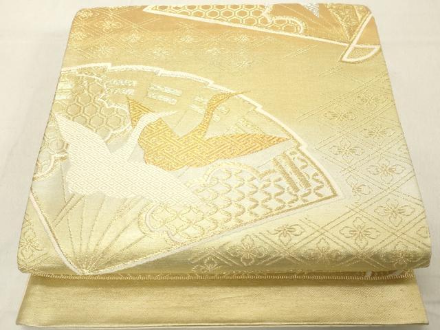 平和屋着物◎六通柄袋帯　檜扇飛鶴笹竹文　金銀糸　正絹　逸品　DABB2391cd