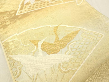 平和屋着物◎六通柄袋帯　檜扇飛鶴笹竹文　金銀糸　正絹　逸品　DABB2391cd