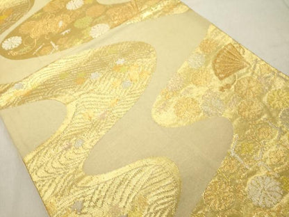 平和屋着物◎六通柄袋帯　流水花文　金銀糸　正絹　逸品　DABB2402cd
