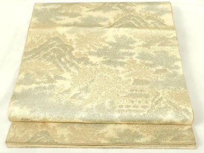 平和屋着物◎六通柄袋帯　風景文　金糸　正絹　逸品　DABB2522qp