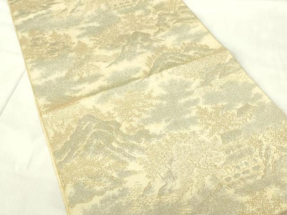 平和屋着物◎六通柄袋帯　風景文　金糸　正絹　逸品　DABB2522qp