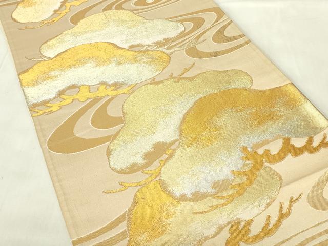 平和屋着物◎六通柄袋帯　流水枝松文　金糸　正絹　逸品　DABB2524qp