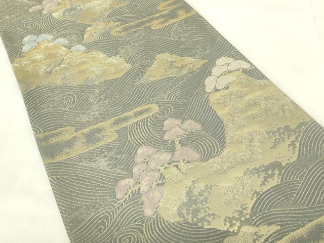 平和屋着物◎六通柄袋帯　遠山風景文　金糸　正絹　逸品　DABB2590qp