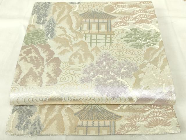 平和屋着物◎佐賀錦　六通柄袋帯　遠山風景文　金銀糸　正絹　逸品　DABB2599qp