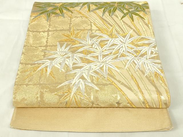 平和屋着物◎六通柄袋帯　笹竹文　金銀糸　正絹　逸品　DABB2607qp