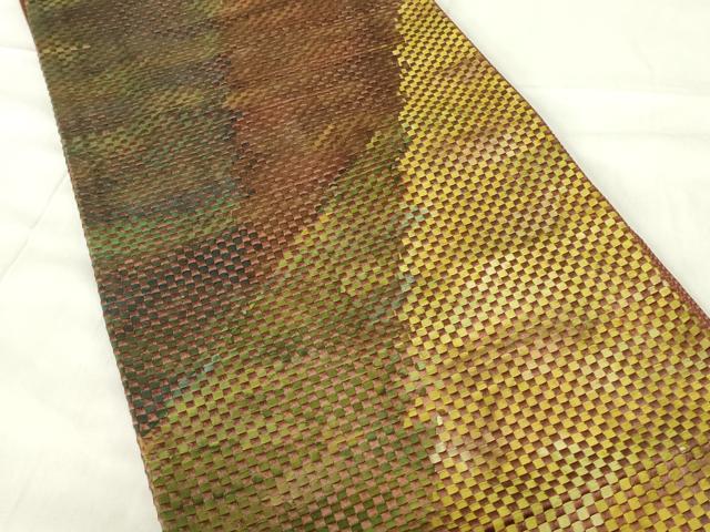 平和屋着物◎六通柄袋帯　市松文　正絹　逸品　DABB2663qp