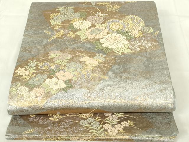 平和屋着物◎六通柄袋帯　琳派絵図　扇面鼓文　金銀糸　正絹　逸品　DABB2672qp