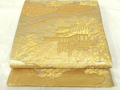 平和屋着物◎六通柄袋帯　京洛百景　山紫水明　金糸　正絹　逸品　DABB2679qp