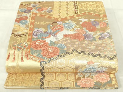 平和屋着物◎六通柄袋帯　唐織　慶長屏風絵巻　九百錦　金糸　正絹　逸品　DABB2687qp