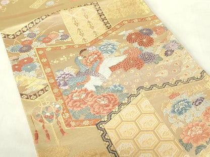 平和屋着物◎六通柄袋帯　唐織　慶長屏風絵巻　九百錦　金糸　正絹　逸品　DABB2687qp