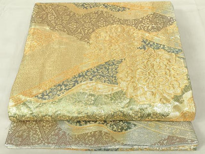 平和屋着物◎佐賀錦　六通柄袋帯　吉祥花文　錦乃　金銀糸　正絹　逸品　DABB2714qp