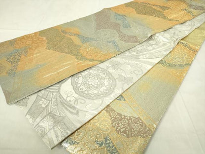 平和屋着物◎佐賀錦　六通柄袋帯　吉祥花文　錦乃　金銀糸　正絹　逸品　DABB2714qp