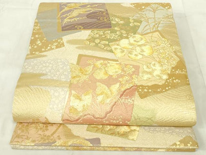 平和屋着物◎六通柄袋帯　数寄屋　色紙重ね花蝶文　やまと誂製　正絹　逸品　DABB2722qp