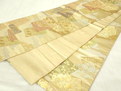 平和屋着物◎六通柄袋帯　数寄屋　色紙重ね花蝶文　やまと誂製　正絹　逸品　DABB2722qp