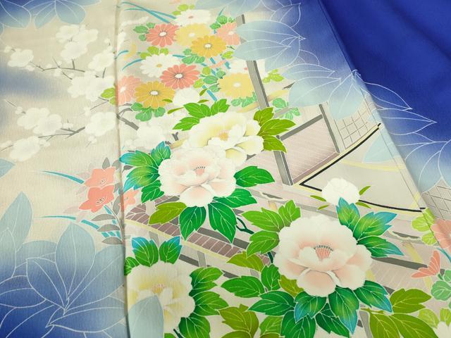 平和屋着物■訪問着 刺繍 風景花文 暈し染め 銀彩 正絹 逸品 DABB2783qp