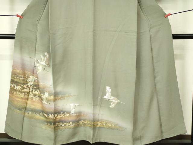 平和屋着物□訪問着 飛鶴花文 暈し染め 金銀彩 正絹