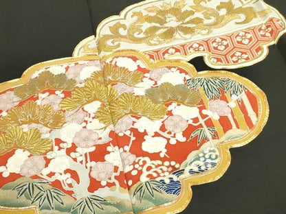 平和屋着物■豪華黒留袖　駒刺繍　梅　松　正絹　逸品　DABB2857qp