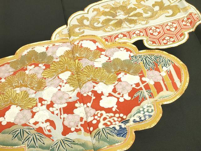 平和屋着物■豪華黒留袖　駒刺繍　梅　松　正絹　逸品　DABB2857qp