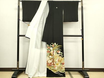 平和屋着物■豪華黒留袖　刺繍　尾長鳥花文　金銀彩　正絹　逸品　DABB2860qp