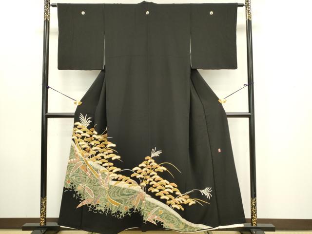 平和屋着物■豪華黒留袖　作家物　駒刺繍　笹竹花文　金彩　正絹　逸品　DABB2865qp