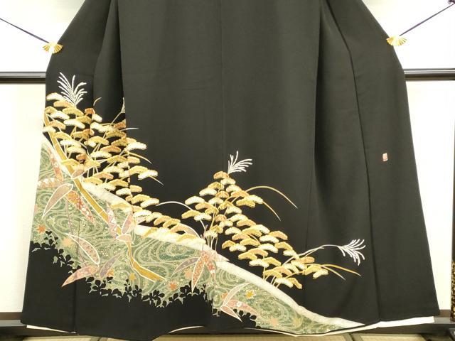 平和屋着物■豪華黒留袖　作家物　駒刺繍　笹竹花文　金彩　正絹　逸品　DABB2865qp