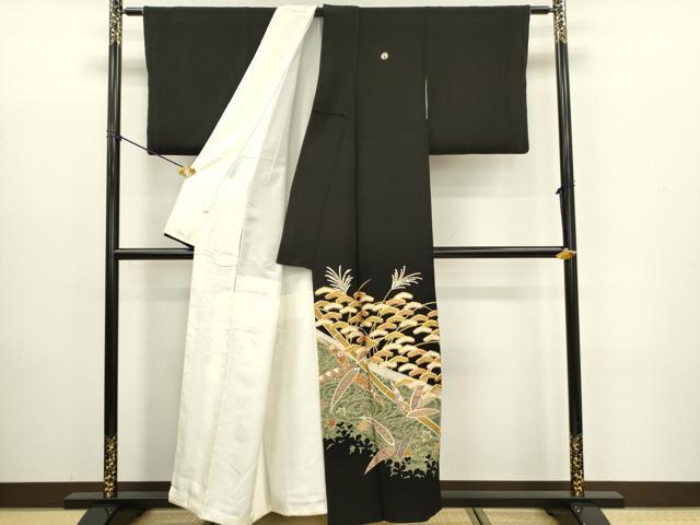 平和屋着物■豪華黒留袖　作家物　駒刺繍　笹竹花文　金彩　正絹　逸品　DABB2865qp