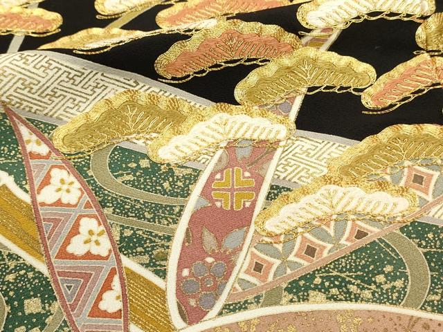 平和屋着物■豪華黒留袖　作家物　駒刺繍　笹竹花文　金彩　正絹　逸品　DABB2865qp