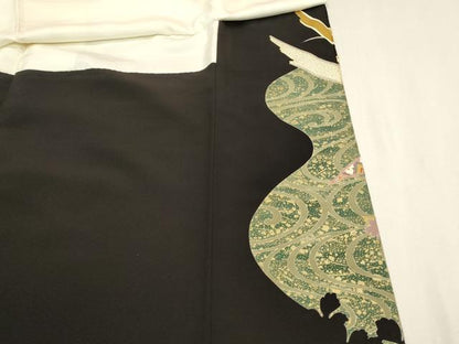 平和屋着物■豪華黒留袖　作家物　駒刺繍　笹竹花文　金彩　正絹　逸品　DABB2865qp