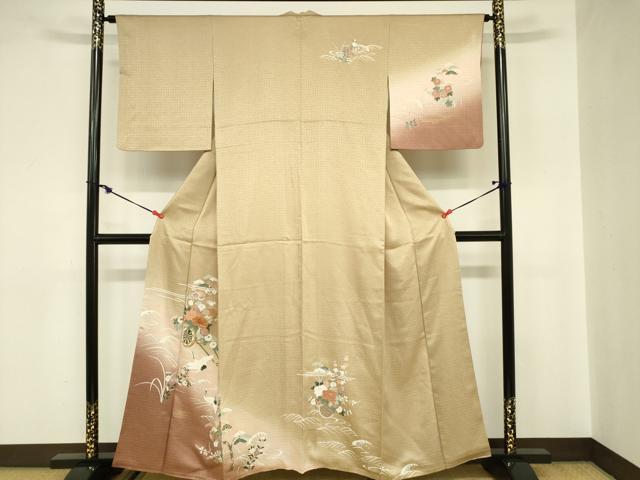 平和屋着物■訪問着 駒刺繍 飛鶴花車文 暈し染め 金彩 正絹 逸品 DABB2892qp