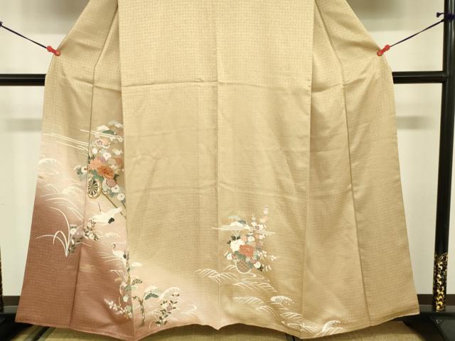平和屋着物■訪問着 駒刺繍 飛鶴花車文 暈し染め 金彩 正絹 逸品 DABB2892qp