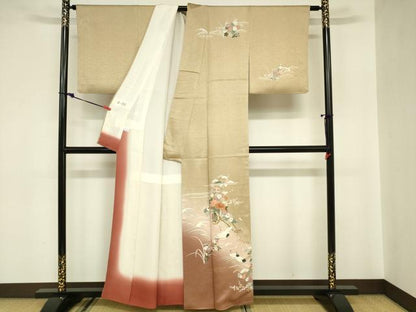 平和屋着物■訪問着 駒刺繍 飛鶴花車文 暈し染め 金彩 正絹 逸品 DABB2892qp
