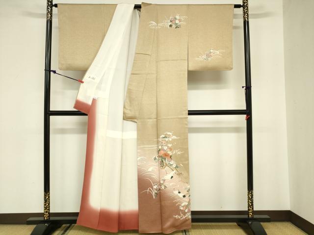 平和屋着物■訪問着 駒刺繍 飛鶴花車文 暈し染め 金彩 正絹 逸品 DABB2892qp