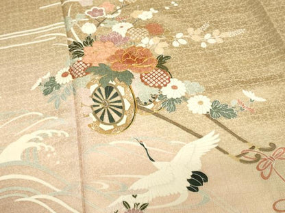 平和屋着物■訪問着 駒刺繍 飛鶴花車文 暈し染め 金彩 正絹 逸品 DABB2892qp