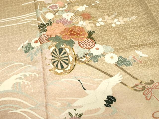 平和屋着物■訪問着 駒刺繍 飛鶴花車文 暈し染め 金彩 正絹 逸品 DABB2892qp