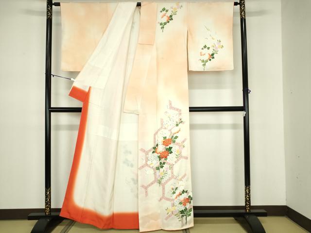 平和屋着物■訪問着 亀甲牡丹花文 暈し染め 正絹 逸品 DABB2930cd