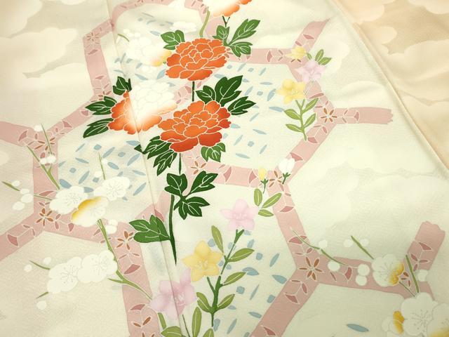 平和屋着物■訪問着 亀甲牡丹花文 暈し染め 正絹 逸品 DABB2930cd