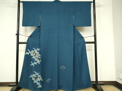 平和屋着物■訪問着　刺繍　絞り　格子花文　金彩　正絹　逸品　DABB2936qp