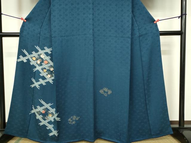 平和屋着物■訪問着　刺繍　絞り　格子花文　金彩　正絹　逸品　DABB2936qp