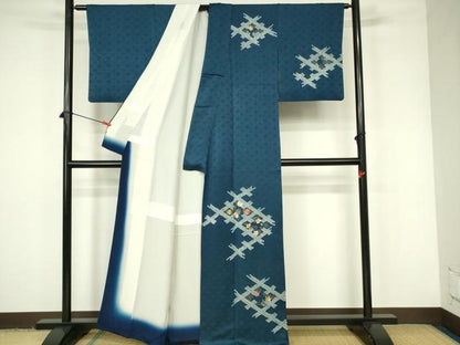 平和屋着物■訪問着　刺繍　絞り　格子花文　金彩　正絹　逸品　DABB2936qp