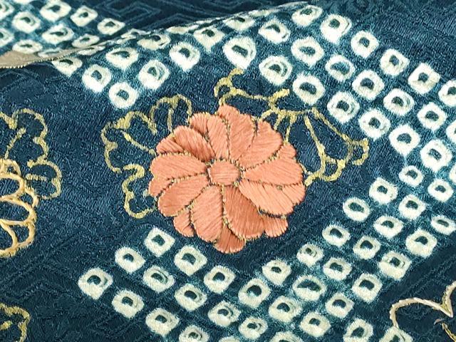 平和屋着物■訪問着　刺繍　絞り　格子花文　金彩　正絹　逸品　DABB2936qp