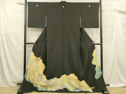 平和屋着物■豪華黒留袖　流水文　蓑亀　金銀彩　ロング丈　正絹　逸品　DABB3063cm