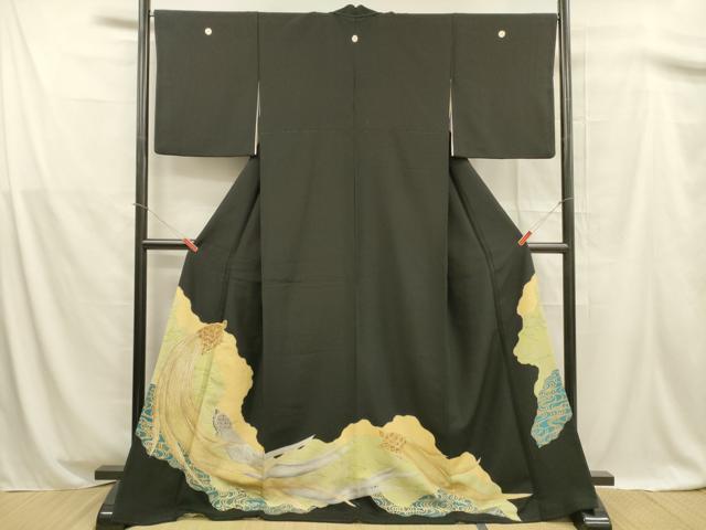 平和屋着物■豪華黒留袖　流水文　蓑亀　金銀彩　ロング丈　正絹　逸品　DABB3063cm