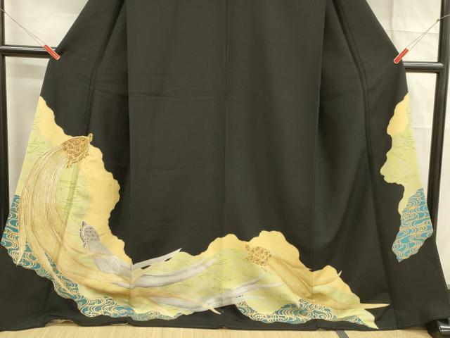 平和屋着物■豪華黒留袖　流水文　蓑亀　金銀彩　ロング丈　正絹　逸品　DABB3063cm