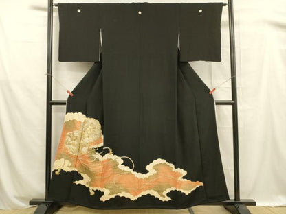 平和屋着物■豪華黒留袖　刺繍　飛鳥花絵皿文　金銀彩　正絹　逸品　DABB3069cm