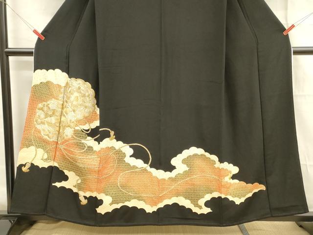 平和屋着物■豪華黒留袖　刺繍　飛鳥花絵皿文　金銀彩　正絹　逸品　DABB3069cm