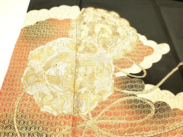 平和屋着物■豪華黒留袖　刺繍　飛鳥花絵皿文　金銀彩　正絹　逸品　DABB3069cm