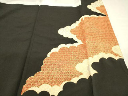 平和屋着物■豪華黒留袖　刺繍　飛鳥花絵皿文　金銀彩　正絹　逸品　DABB3069cm