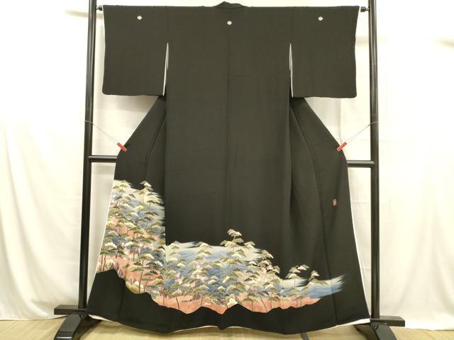 平和屋着物■豪華黒留袖 作家者 風景流水松文 暈し染め 金彩 正絹 逸品 DABB3089cm